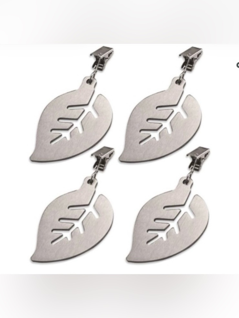 Leaf-Shaped Silver Metal Clips - Set of 4